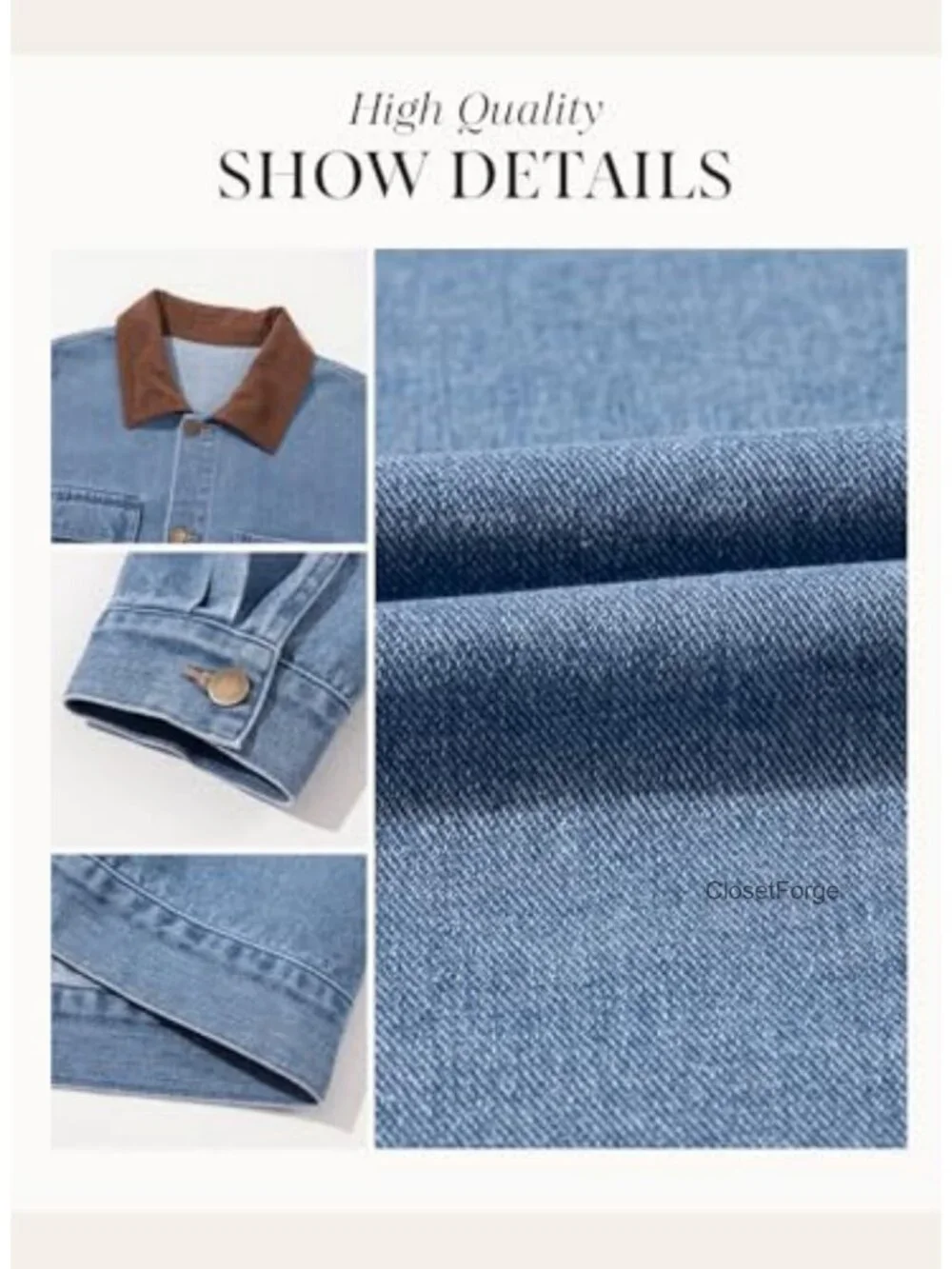 Denim Jacket Corduroy Collar Barn Jacket Oversized Long Sleeve Button Up